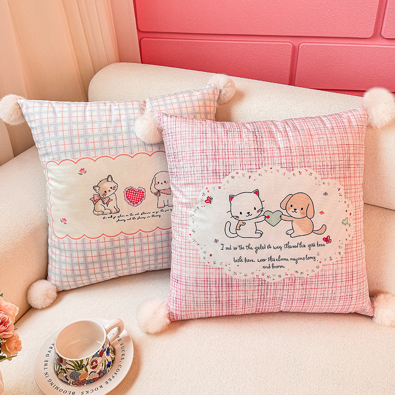 La amistad entre gatos y perros, almohada, funda de almohada, sofá de sala de estar, almohada, impresión de cabecera, almohada de cintura abstracta, bola de pelo