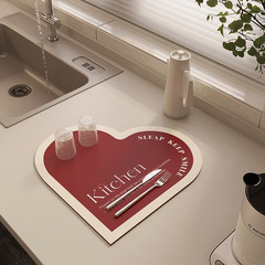 Cream Wind Heart Shape Kitchen Countertop Drain Mat Household Pool Edge Dish Dry Mat Wash-Free Diatomaceous Earth Absorbent Mat