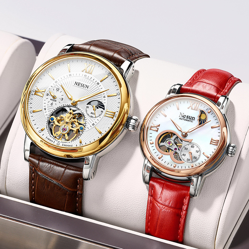 Nesun Couple Watch Cut Out Flywheel Simple Elegant Luminous Waterproof Fully Automatic Mechanical Men's and Women's Watch