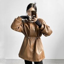 皮毛一体外套女秋冬皮衣2025新款收腰显瘦加绒中长款PU皮机车服潮