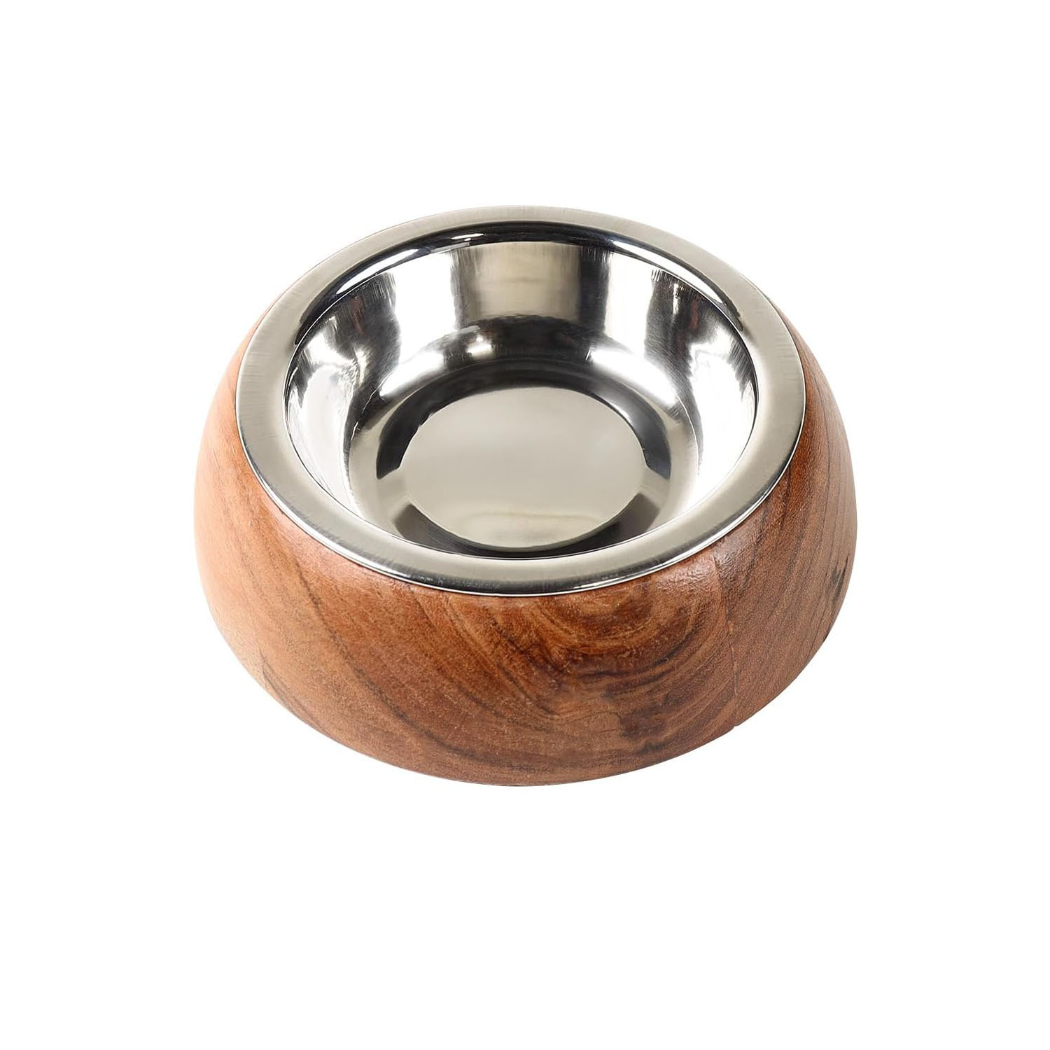 Wooden Pet Bowl for Abdominal Comfort - Low-Profile Elevated Wooden Base with Stainless Steel Insert, Suitable for Dogs
