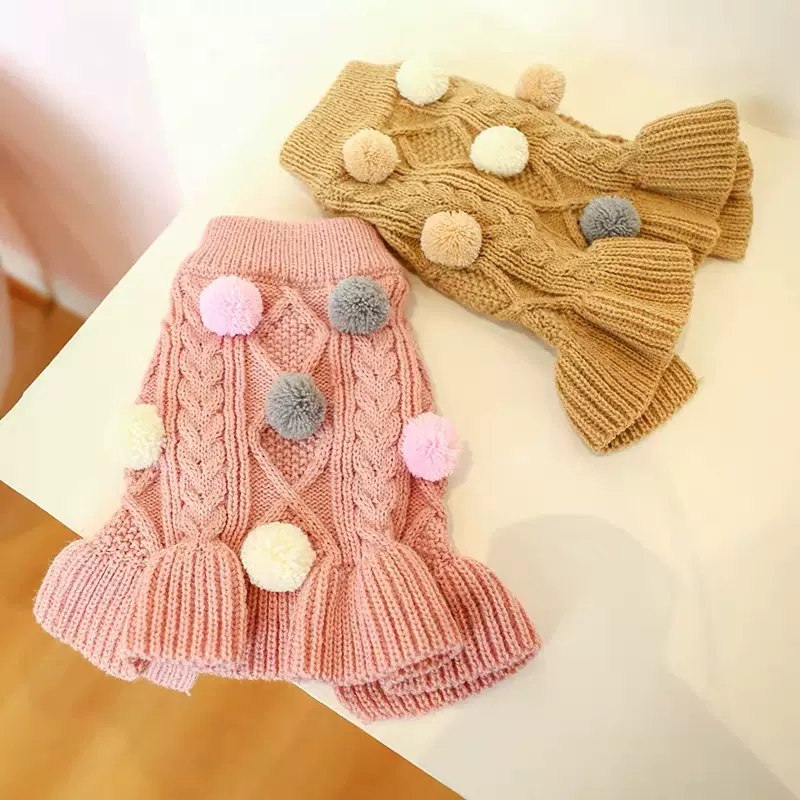 工厂定制秋冬装狗狗衣服泰迪比熊博美宠物针织裙子服装加厚保暖