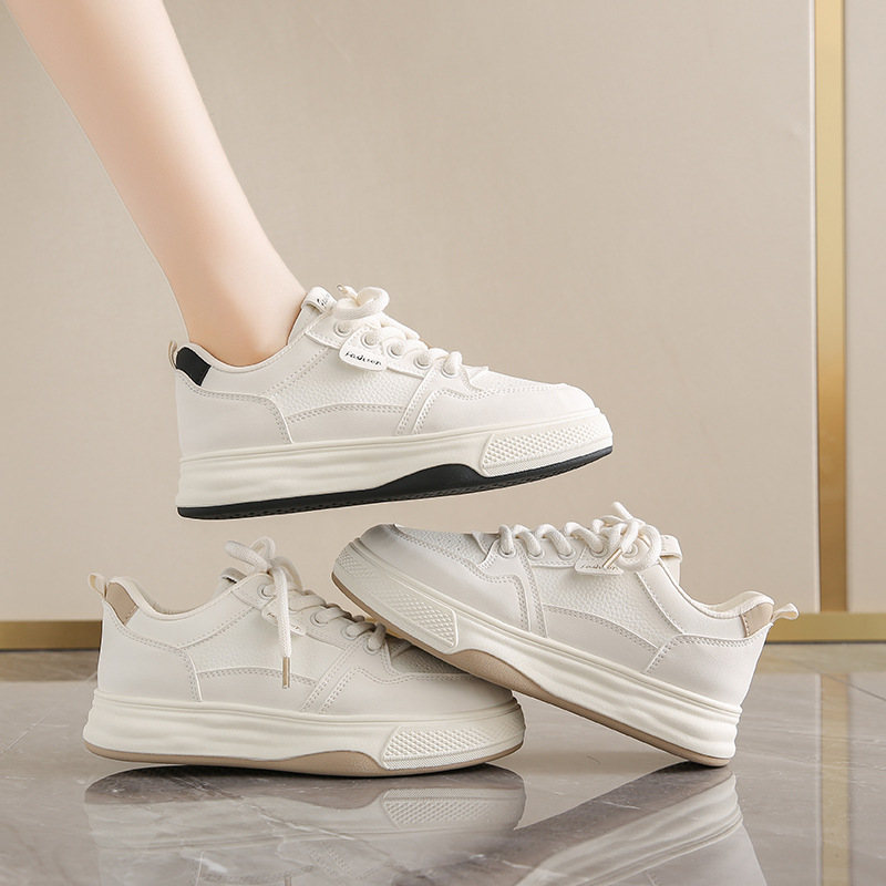 2025 primavera zapatos blancos para mujeres nuevos zapatos de estilo coreano para niñas zapatos de skateboard de altura zapatos casuales H6518