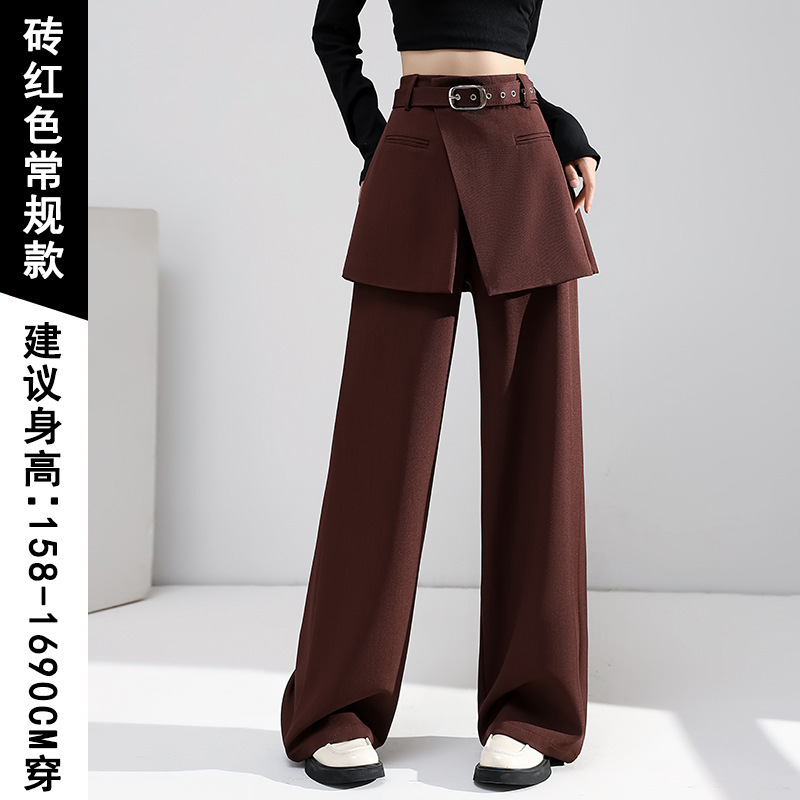 假两件黑色阔腿西装裙裤女秋冬2025新款设计感宽松高腰休闲拖地裤|undefined