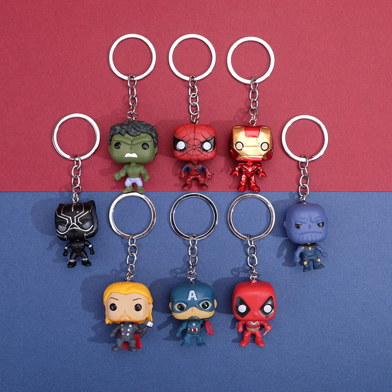 Hot Selling Hero Key Ring Chain Q Version Iron Man Key Chain Spider-Man Deadpool Thor Pendant Export Small Gift