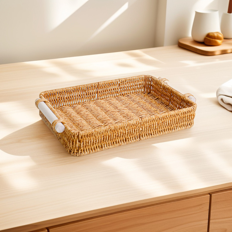 仿藤篮面包水果篮托盘塑料编织篮茶几桌面收纳筐浴室化妆品杂物筐