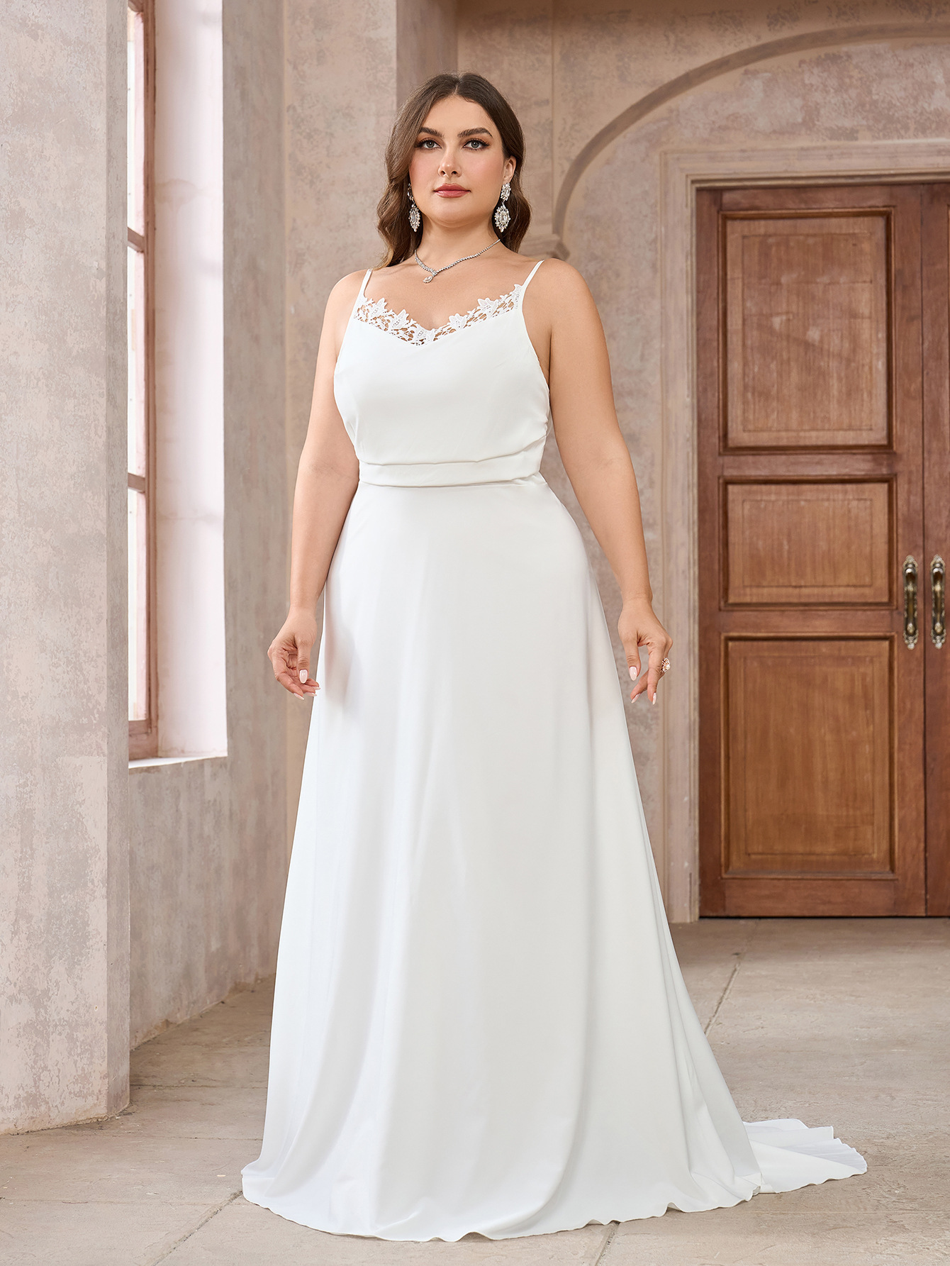 Vestido de gran tamaño, código estándar, comercio exterior europeo y americano, tirantes para mujer, cuello apilado, falda larga, vestido de fiesta de novia de boda image 2