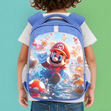 跨境新款马里奥小学生书包大容量双肩包儿童蓝色休闲收纳护脊背包