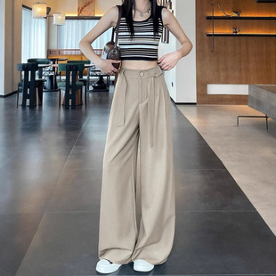 2025 Spring and Summer Design Sense Lace-up Suit High Waist Dipped Wide Leg Straight Casual West-top Pants