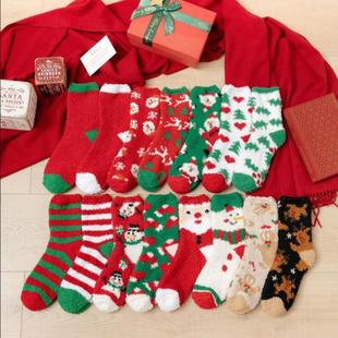 Christmas socks coral fleece tube socks autumn and winter plus velvet padded women's tube socks cute elk snowman gift socks export