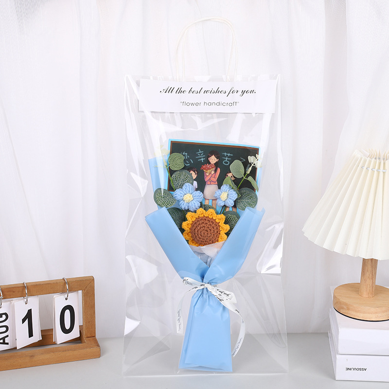 Regalos del día del maestro para niños y niñas, regalos creativos de vacaciones, lana hecha a mano, punto puff, ramo de girasol