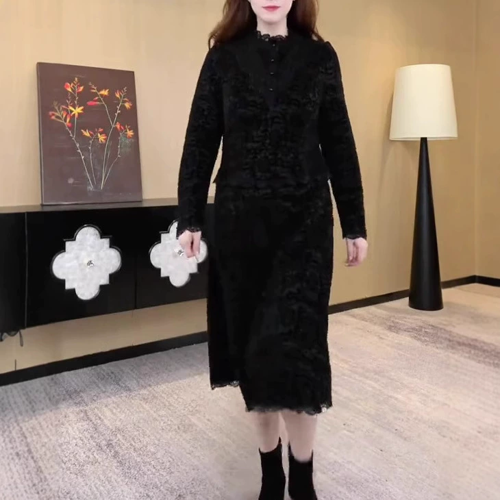 Осенний и зимний высококачественный бархатный жаккардовый дамы толстый бархатный кружевной юбки средних лет мама женская одежда