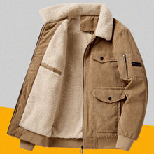 秋冬装加绒加厚男士夹克中老年宽松休闲工装大码灯芯绒保暖外套男