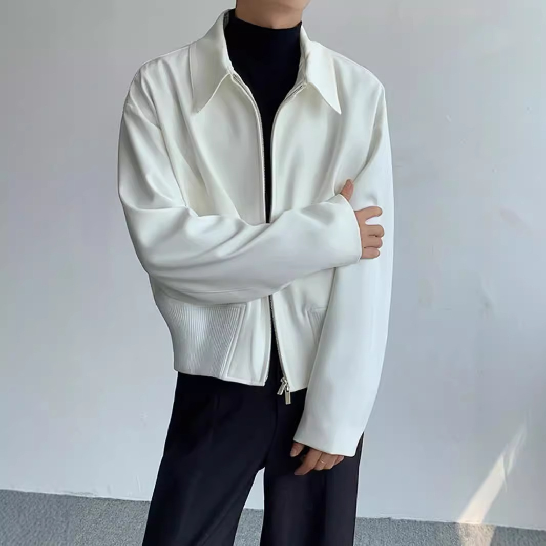 New men's trendy and high-end autumn executive jacket with shoulder pads, short cardigan and zipper, baseball jersey_voghion.com