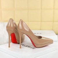 8511 Fashion Banquet High Heels Women's Shoes Thin Heels Ultra High Heels Waterproof Platform Lacquer Leather Shallow Mouth Pointed Single Shoes