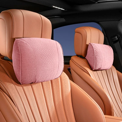 Car Headrest and Lumbar Support, Headrest - s-style-suede-sakura-pink-headrest-pair