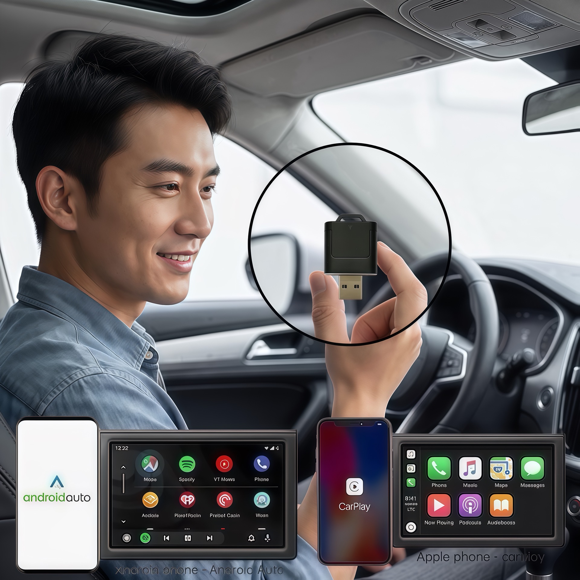 Cross-border wholesale carplay wired to wireless Apple Android auto two-in-one smart car connectivity box