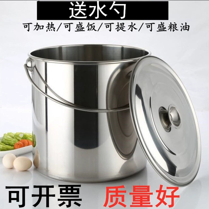 Коммерческая портативная утолщенная бочка из нержавеющей стали с крышкой, круглая бочка, бытовая бочка для хранения воды 304, большая емкость