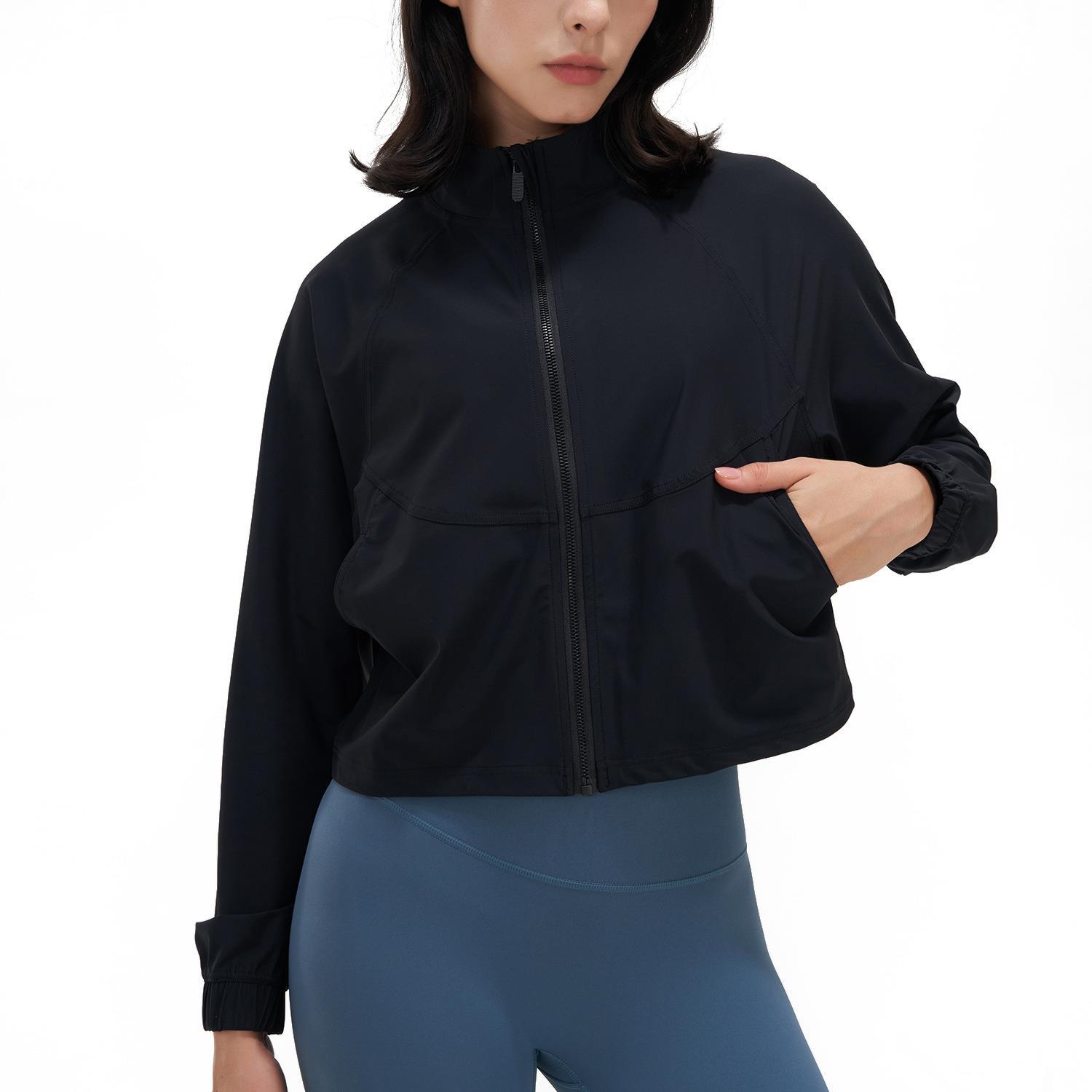 Cremallera casual ropa de entrenamiento chaqueta suelta de manga larga ropa de yoga superior protección solar de secado rápido deportes top