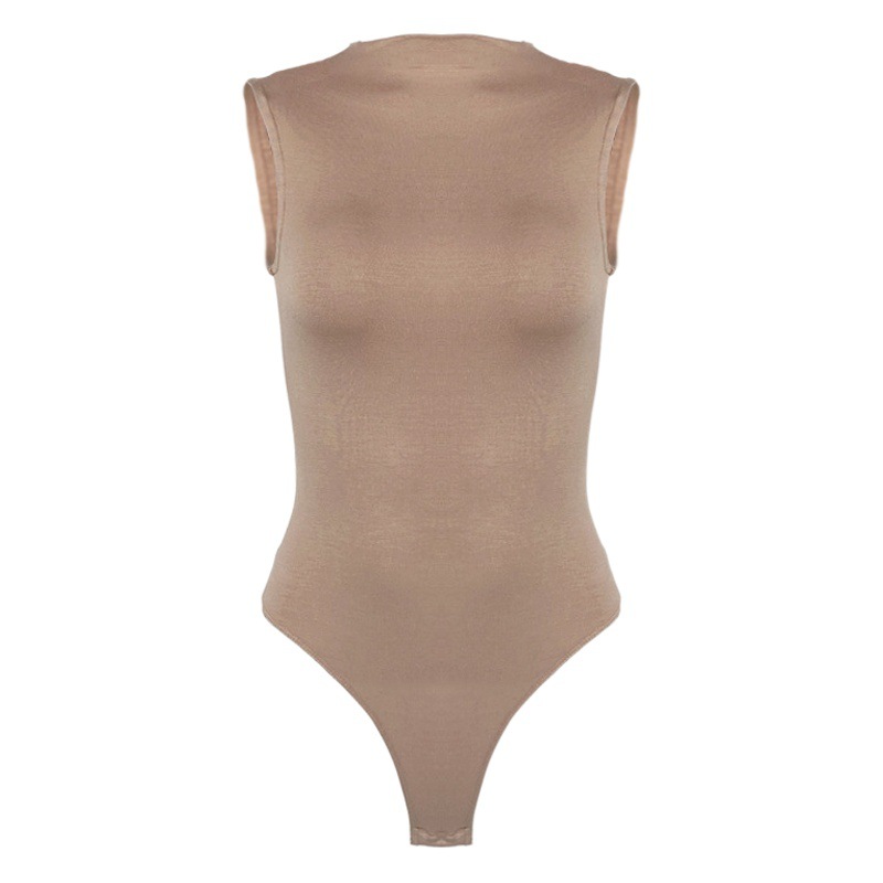 2022 verano nueva ropa de mujer ins Europa y América Internet celebridad moda de una sola pieza de algodón camiseta delgada sin mangas medio cuello alto mono
