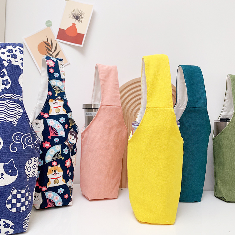 Cubierta de la taza de vacío personalizada crossbody taza de agua para niños hervidor de leche té cubierta protectora universal bolsa de lona portátil imprimible