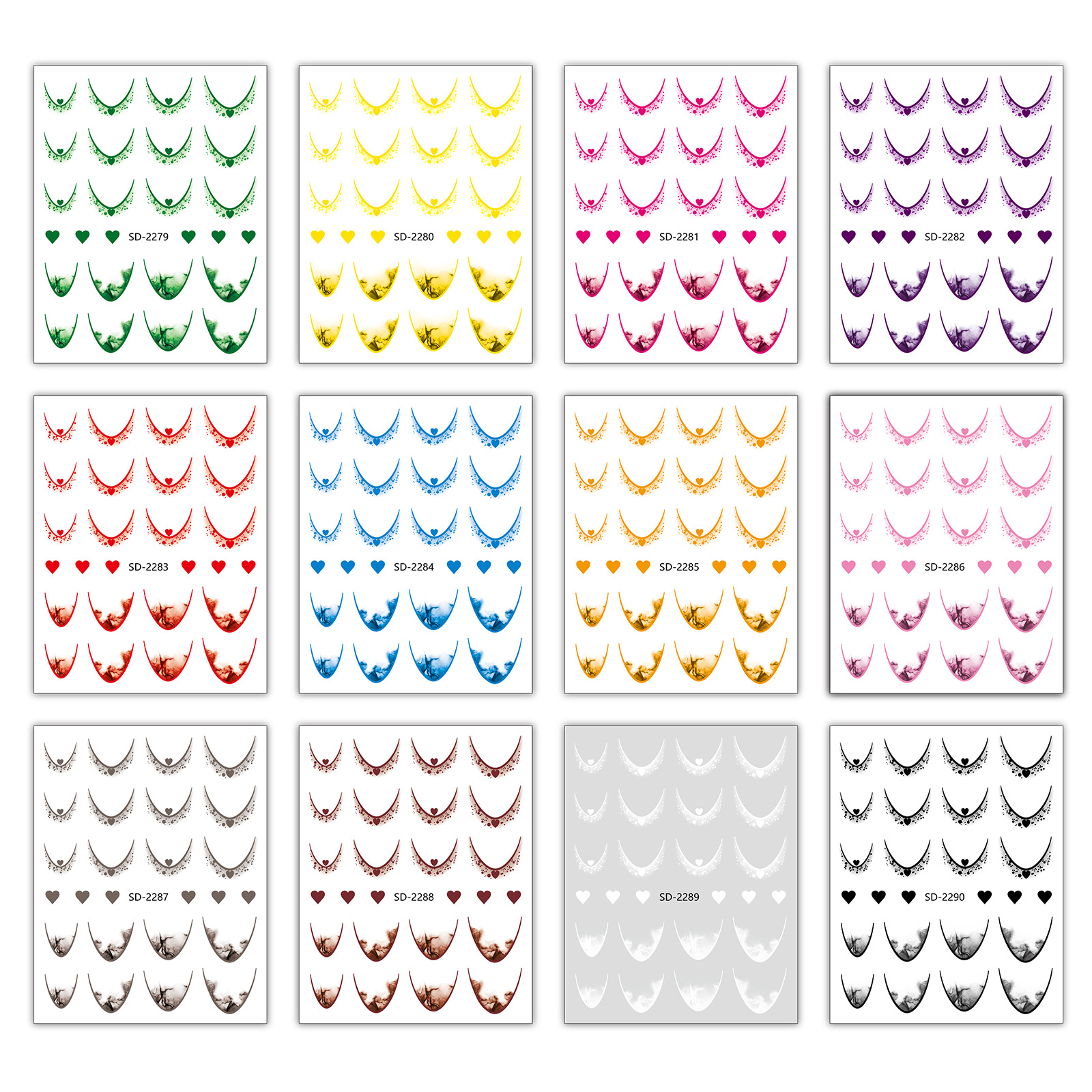 Nail Art French Red Red Nail Etiqueta engomada hueca Plantilla de degradado de inyección de tinta Etiqueta auxiliar Nueva línea de pegatina decorativa de sonrisa