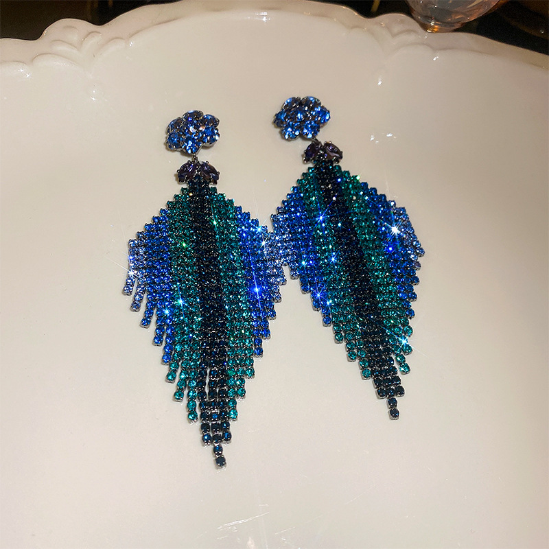 Exaggerated Tassel Copper Plating Artificial Rhinestones Earrings 1 Pair