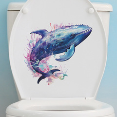 新款fun-m76卡通水彩鯨魚家居背景裝飾浴室衛生間馬桶貼牆貼紙