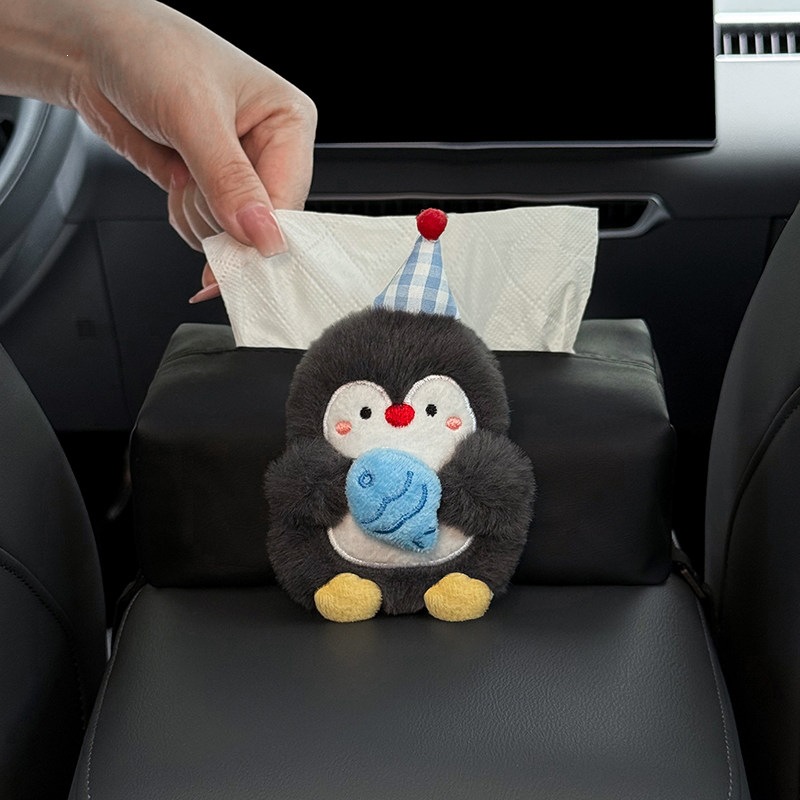 2026 New Car Tissue Box, Car Armrest Tissue Bag, Seat-mounted Car Tissue Bag, Cute Penguin Design for Women