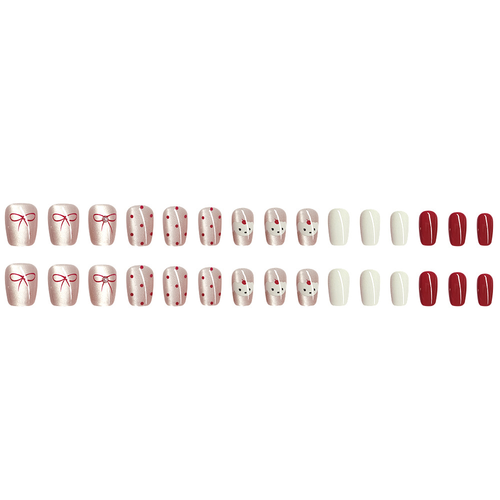 Año Nuevo vino rosado diamante ojo de gato usar uñas de arco ondulado punto de perro 30 piezas de uñas falsas. image 6