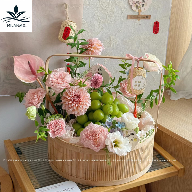 Festival del Medio Otoño, pastel de luna, bambú, canasta de flores, canasta de regalos, huevos, canasta de frutas, nueva canasta de flores portátiles chinas