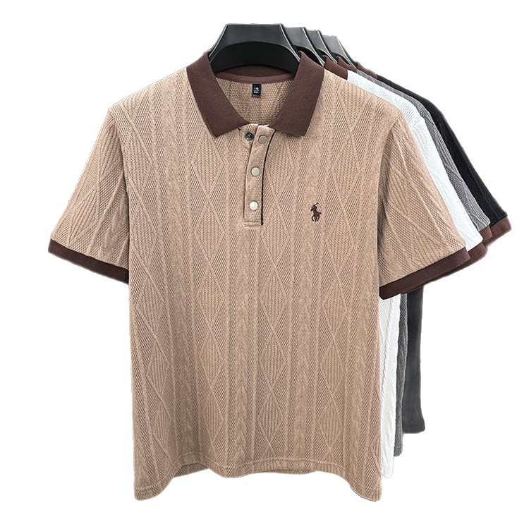 Camiseta de polo de media manga suelta de verano para hombre 2025 nuevo estilo de punto de textura superior camiseta camisa transpirable transfronteriza marea