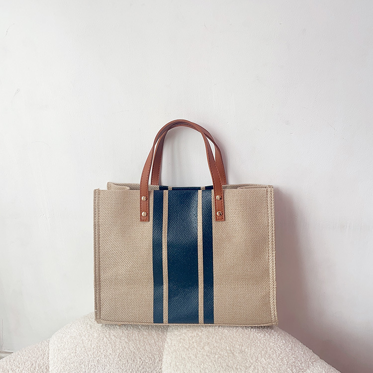 Versione coreana della valigetta portatile, borsa grande in tela quadrata a righe per pendolari, borsa da donna_voghion.com