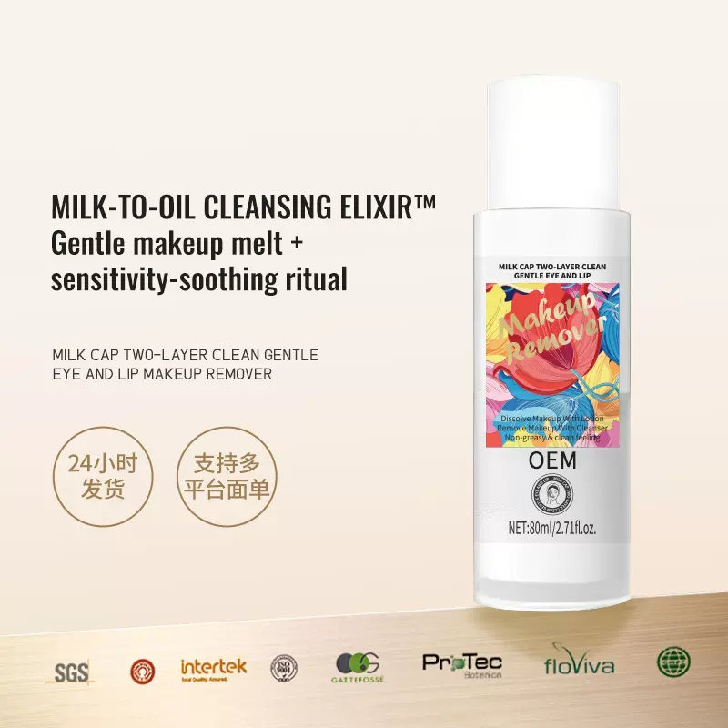 跨境专供眼唇卸妆液水油分层洗卸合一敏感肌可用卸妆水定制OEM