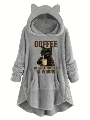 Women's Cozy Cat Ear Hoodie with Coffee Is My Love Language