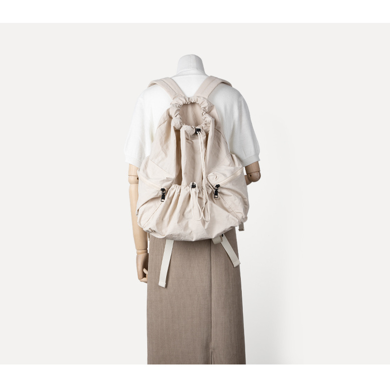 Sac à dos de voyage léger pour femme avec cordon de serrage en tissu nylon forestier de conception de niche japonaise et coréenne 2024_voghion.com