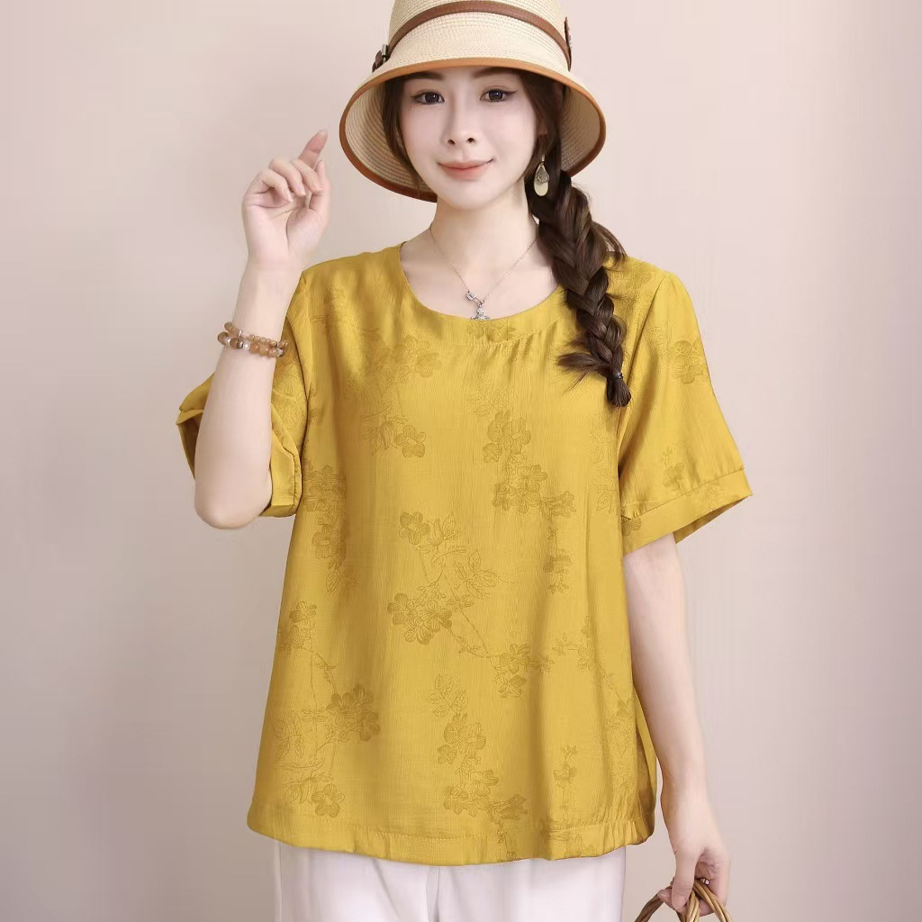 Cross-border nueva camiseta de mujer china impresa camiseta de mujer de manga corta camiseta base de verano overhead cuello redondo artístico ocio image 9