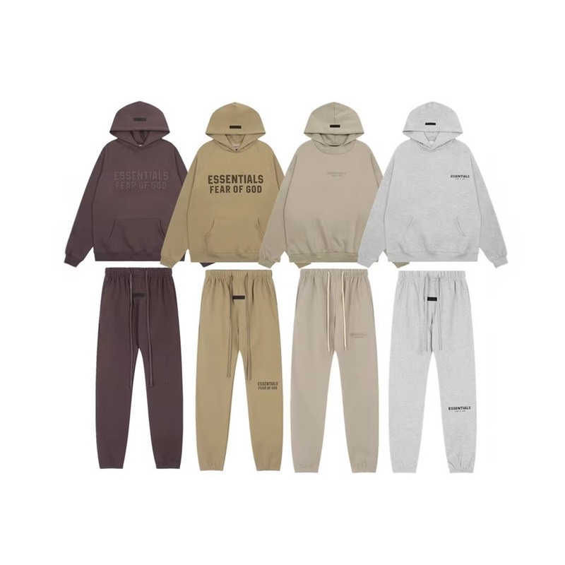Cross-border FOG ESSENTIALS 3D silicone letter flocking print American-style sweatshirt and sweatpants casual set for men Cross-border FOG ESSENTIALS 3D silicone letter flocking print American-style sweatshirt and sweatpants casual set for men