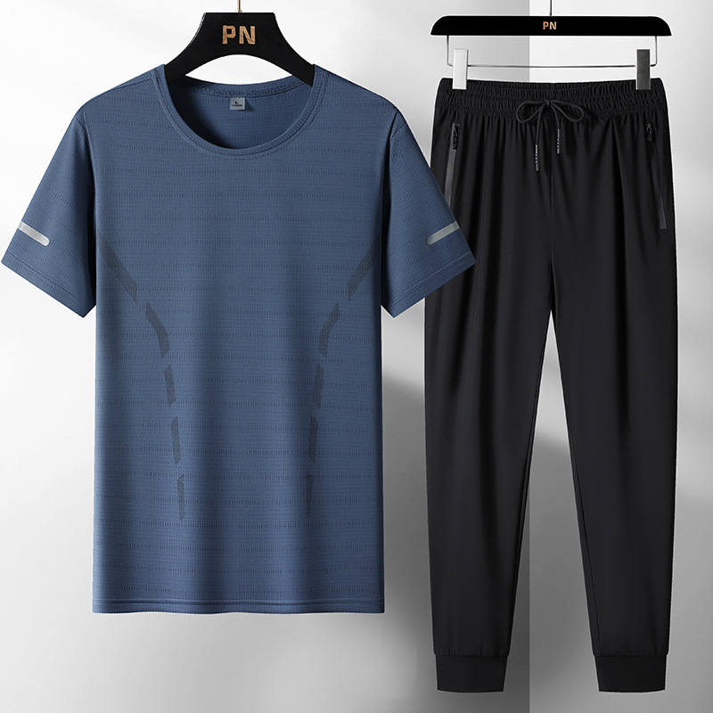 2024 verano ropa de hombre hielo deportivo conjunto casual hombre rápido secado conjunto de tres piezas fresco conjunto transpirable al por mayor