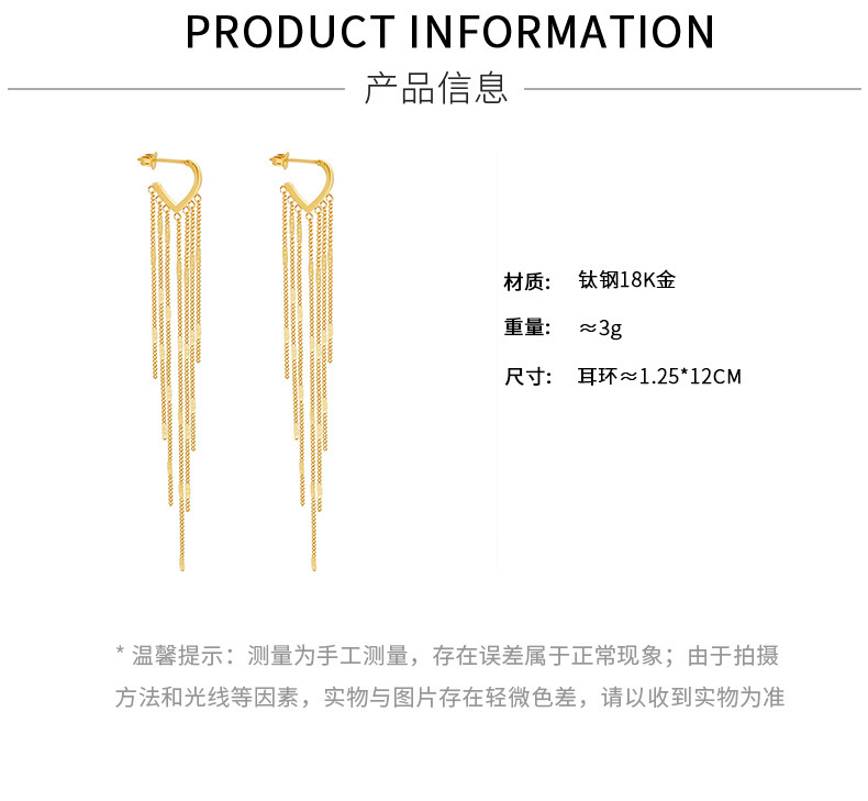 Exaggerated Ins Popular Autumn And Winter Retro Long Tassel Design Earrings Titanium Steel 18k Gold Earrings display picture 2