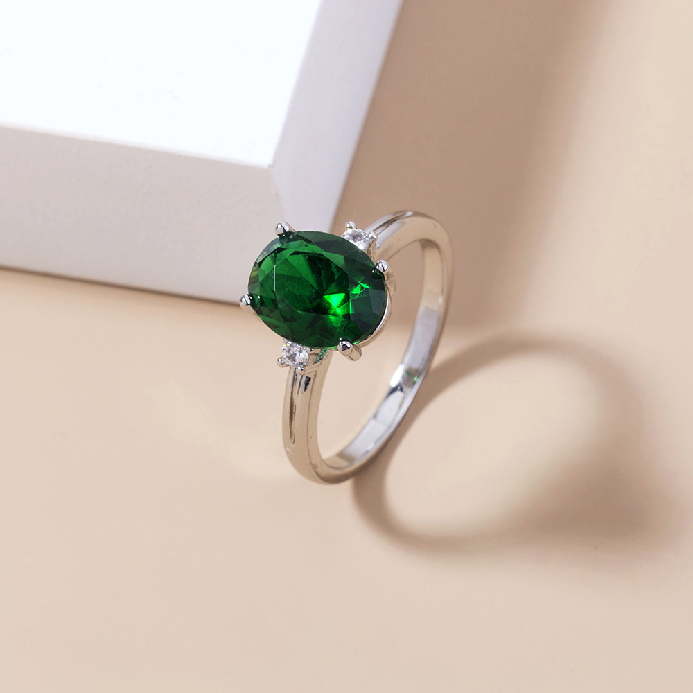 new emerald green gemstone copper ring simple microinlaid zircon ring accessories femalepicture3