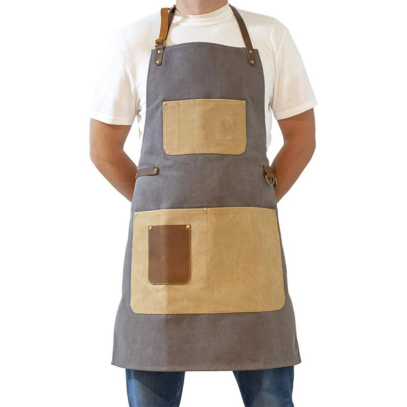Comercio exterior de lona gruesa delantal contraste de color ajustable jardín al aire libre jardinería ropa de trabajo barbacoa panadería delantal al por mayor