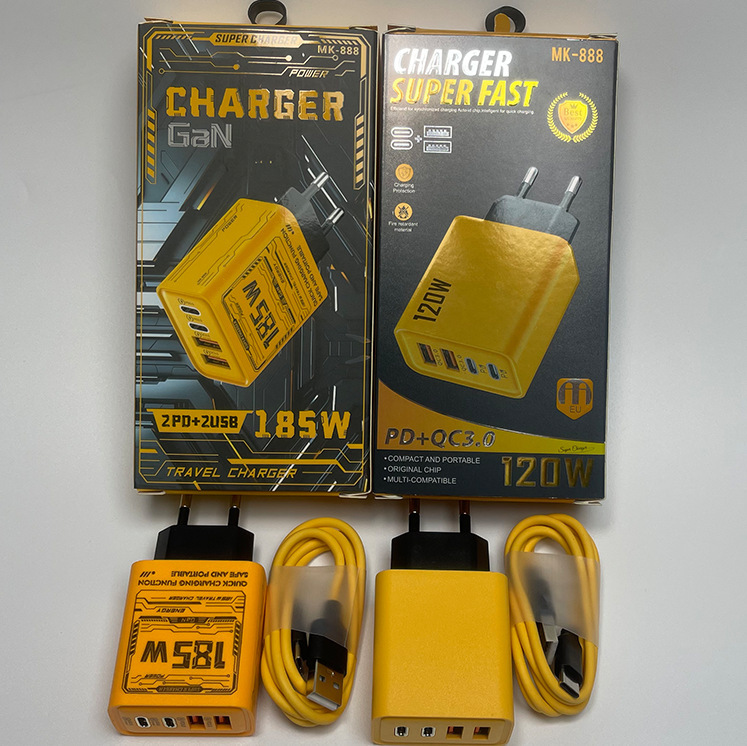 Cross-Border Hot-Selling 120W Multi-Port Charger 2Type-C+2Usb Charging Head 5V/2Apd Us/Eu/Uk Standard Yellow Cross-Border Hot-Selling 120W Multi-Port Charger 2Type-C+2Usb Charging Head 5V/2Apd Us/Eu/Uk Standard Yellow