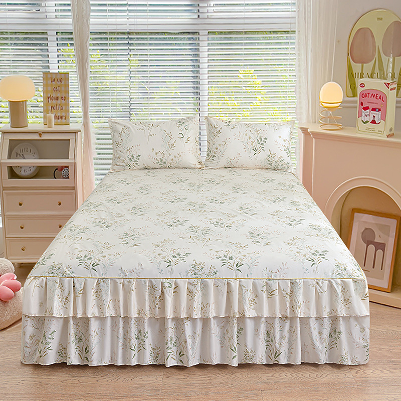 Máscara de cama Simmons transfronteriza, algodón de aloe vera, falda de cama de encaje bilateral de una sola pieza, cubierta de cama de princesa coreana, fábrica al por mayor