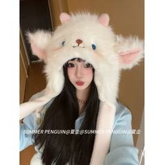 スースーと同じ漫画のかわいい子羊の耳が動くベルベットの厚みのあるぬいぐるみ帽子、女性用、暖かく防寒性のある雷峰帽子