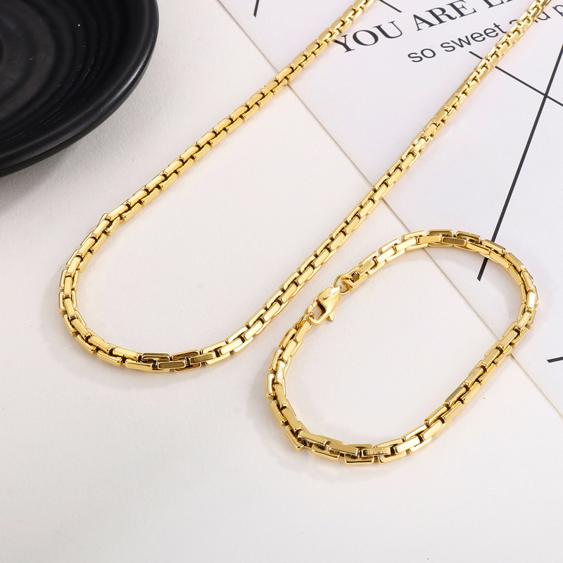 Street Occasion Titanium Steel Hip-Hop Geometric Plating Bracelets Necklace