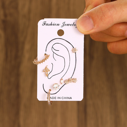 European and American ins leaf ear bone pin ear clip earrings luxury high-end sense female chain stack small exquisite earrings 