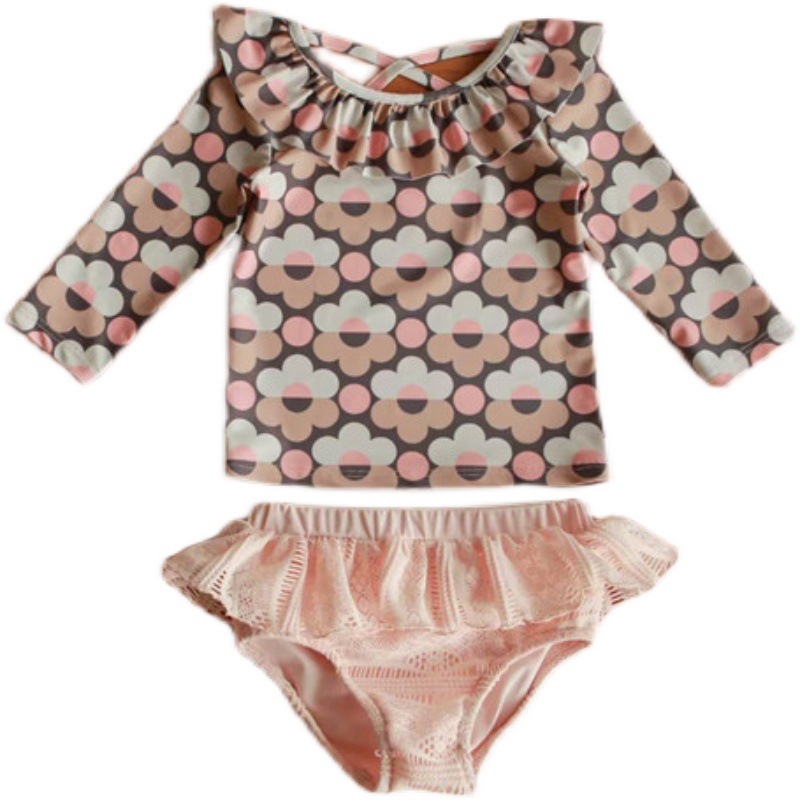 2025 クロスボーダー長袖日焼け止め子供水着スプリット水着女の赤ちゃんハイエンド女の赤ちゃん花柄水着