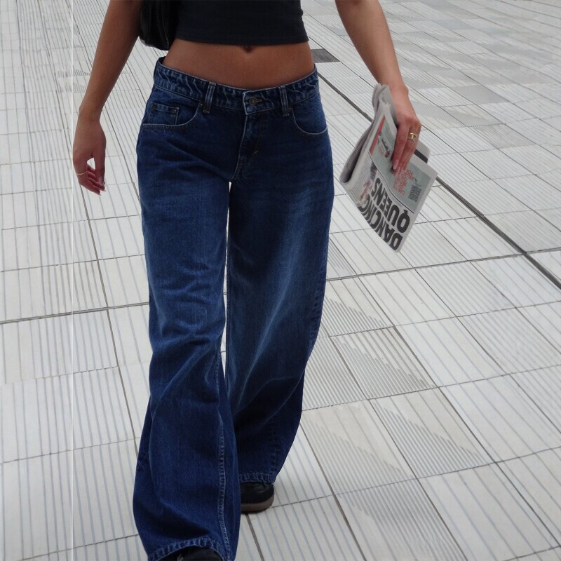 American retro washed high-waisted straight-leg jeans for women, spring/summer 2026 new street style versatile wide-leg long pants