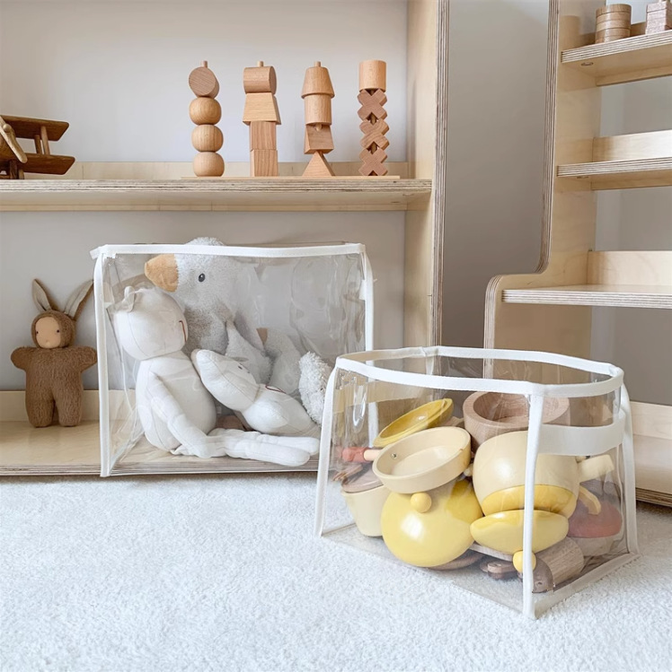 PVC儿童玩具透明收纳筐玩偶公仔储物篮积木整理盒子家用收纳神器